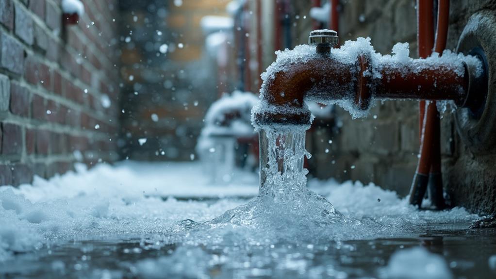 A frozen pipe leaking water.