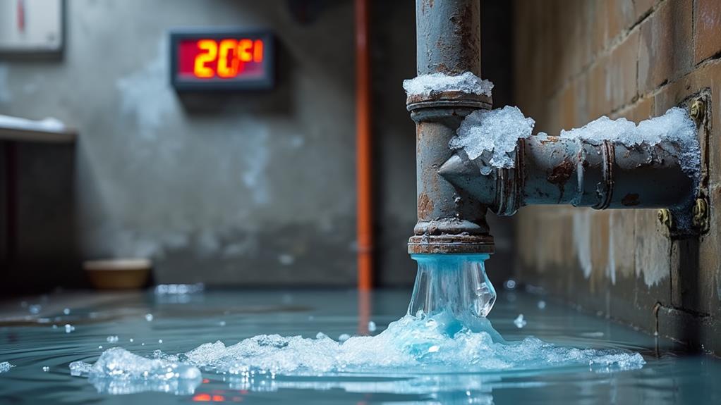 A frozen pipe leaking water.